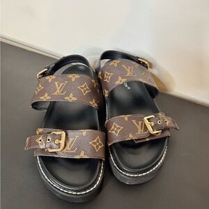 Louis Vuitton Black and Brown Monogram Sandals